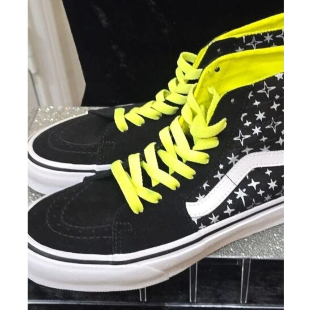 Vans SK8-HI Black Star Shoes / Mens Size 8.5 / Womens 10 / Neon Laces / Sneakers - Picture 3 of 5